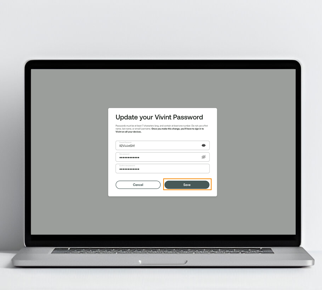 Vivint change password